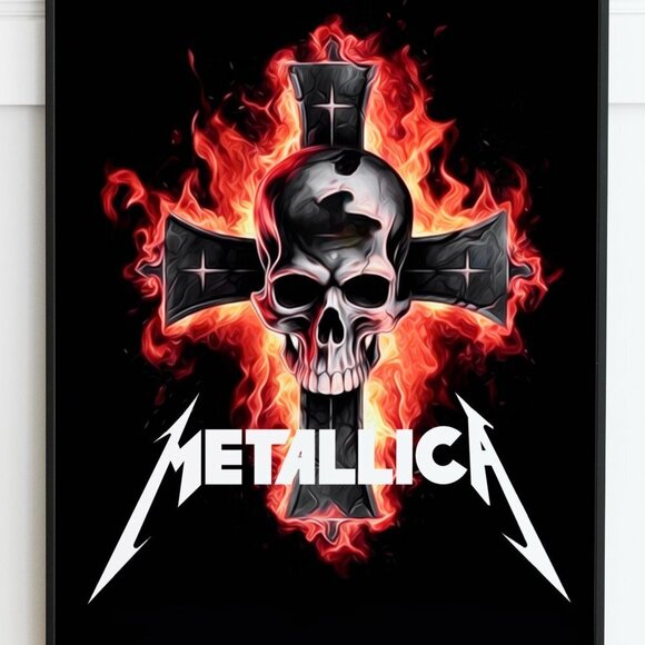 Metallica Heavy Metal 16x20 Band Skull on a Cross Oil Painting Art Poster‎ - Picture 4 of 7
